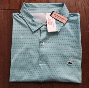 Vineyard Vines Whale Dot Micro Performance Polo Aqua Haze Aqua Ocean